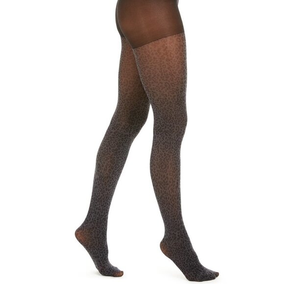 L291 DKNY Charcoal Gray Women's Leopard Tights - M - Picture 1 of 2